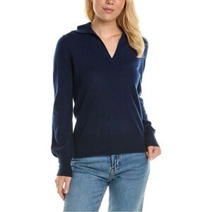 Forte Cashmere Split Neck Polo Cashmere Sweater in Blue Size L